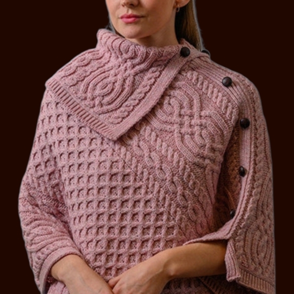 Aran Sweater Market Sweaters - Elegant Knit Poncho in Dusty Rose